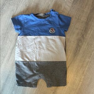 Moncler Baby Colorblock Romper in Blue, White & Gray